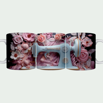 White & Pink Sewing Machine Mug