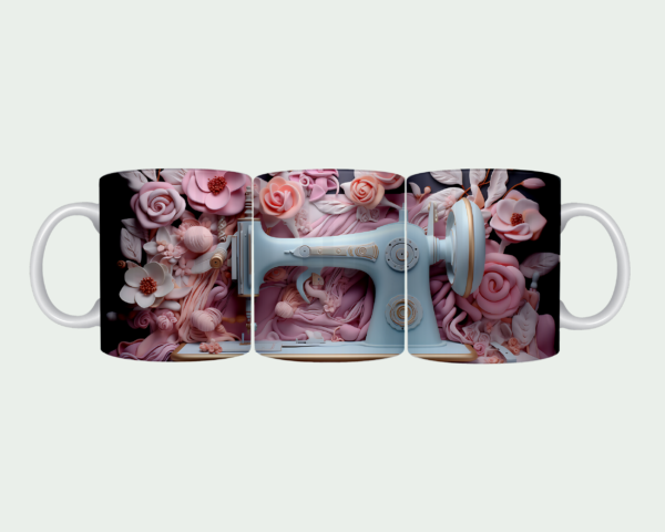 White & Pink Sewing Machine Mug