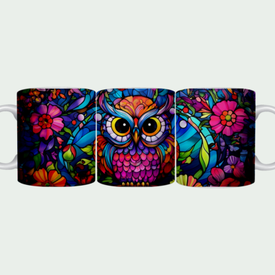 Stained Glass Owl Peony Mug