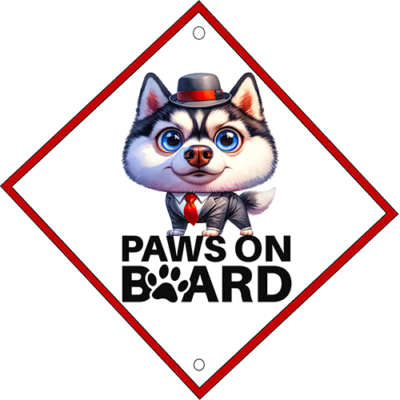 Paws On Board Husky  Metal Hanging Sign