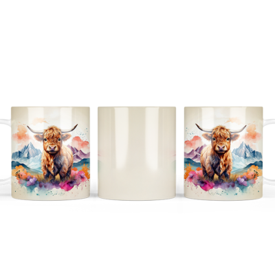 Highland Cow with Mountains Mug