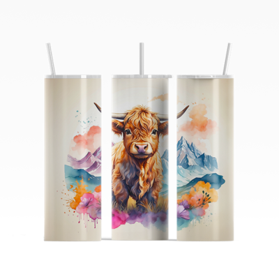 Highland Cow with Mountains Tumbler